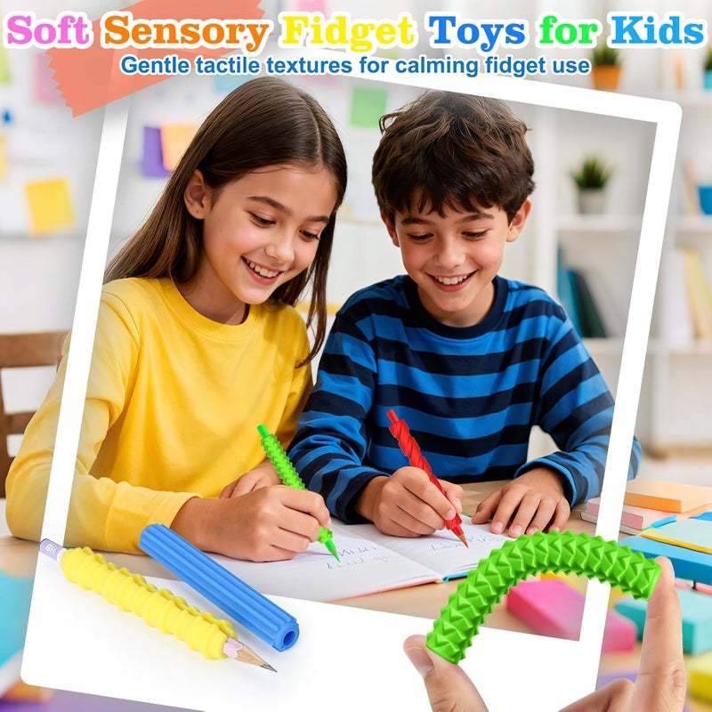 BUSOHA 4 Pack Textured Silicone Pencil Grips - Sensory Fidget for Classroom Textured Squishy Pencil Grips for Kids Handwriting ADHD Tools for Anxiety Relief Items Stocking Stuffers Gift - Image 4